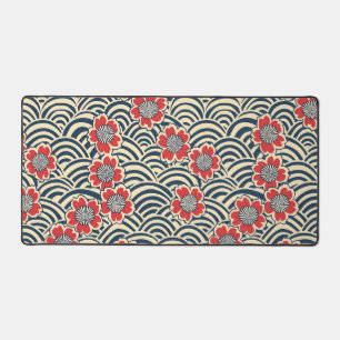 Rote Sakura Navy-Wellen-Cream-Japanisches Muster Schreibtischunterlage