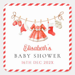 Rote Santa Baby Baby-Party Quadratischer Aufkleber