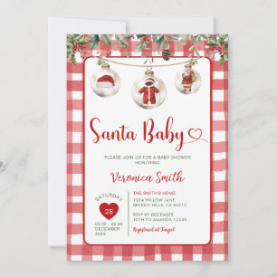 Rote Santa-Baby-Shower-Kleiderleine Weihnachten Fl Einladung