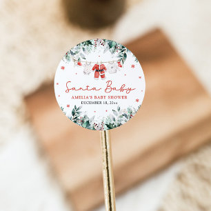Rote Santa Baby Weihnachts Baby Kleidung Babyparty Runder Aufkleber