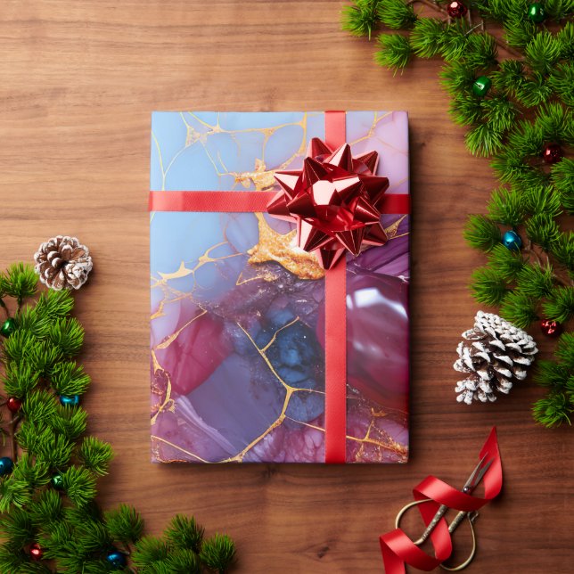 Röte & Saphir Marmor mit Goldadern Geschenkpapier (Feiertagsgeschenk)
