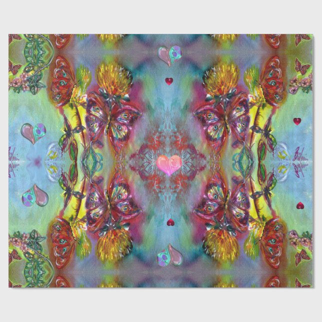 ROTE SCHALTFLÄCHEN AUF THISTLES, HERZ Valentinstag Geschenkpapier (Flach)