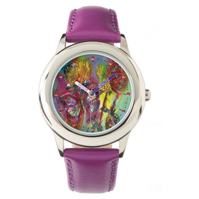 ROTE SCHALTFLÄDEN AUF GELBEN THISTEN, BLUE SKY Flo Armbanduhr (Vorderseite)