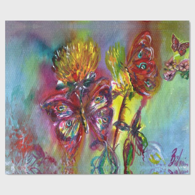 ROTE SCHALTFLÄDEN AUF GELBEN THISTEN, BLUE SKY Flo Geschenkpapier (Flach)