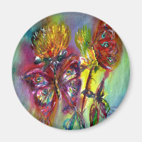 ROTE SCHALTFLÄDEN AUF GELBEN THISTEN, BLUE SKY Flo