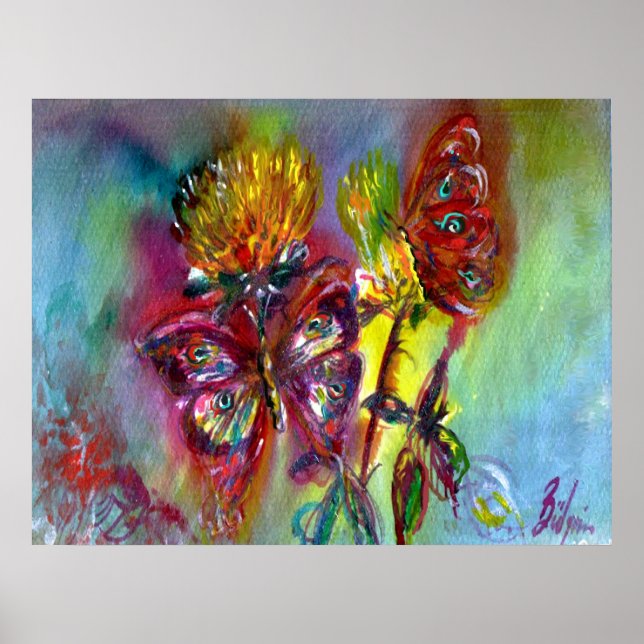 ROTE SCHALTFLÄDEN AUF GELBEN THISTEN, BLUE SKY Flo Poster (Vorne)