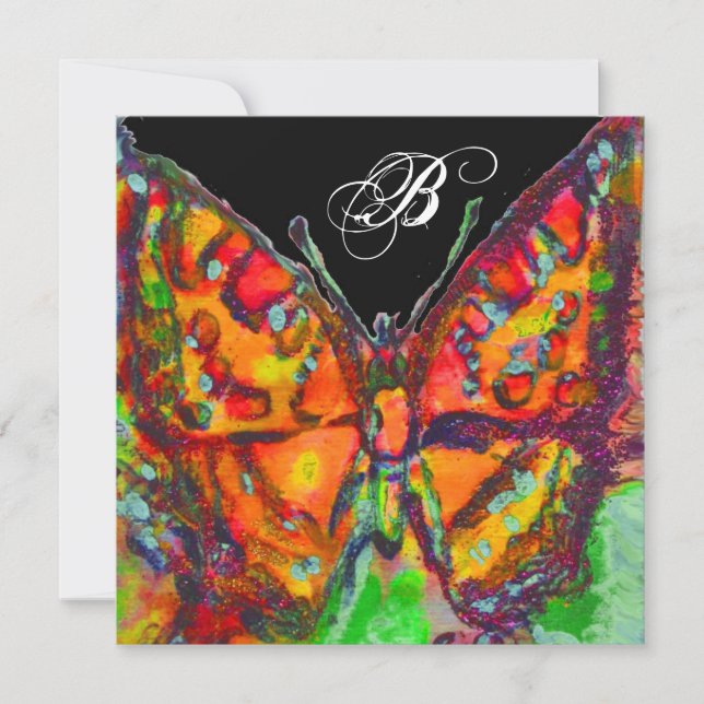 ROTE SCHALTFLY BLAUE GOLD GELBEN GLITZERN-MONOGRAM ANKÜNDIGUNG (Vorderseite)