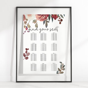 Rote Schamrosen-Hochzeitsbestuhlungsplan mit Blume Poster