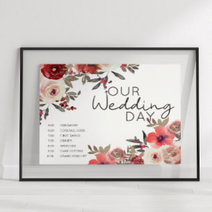 Rote Schamröte Florale Rosen Hochzeitsplan Poster