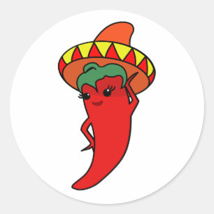 Rote scharfe Pfeffer-Diva Mexikanischer Sombrero Runder Aufkleber