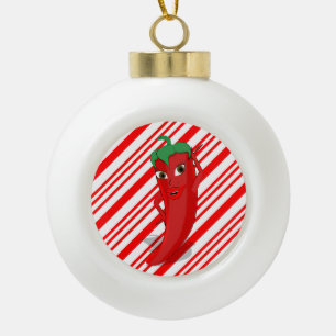 Rote scharfe Pfeffer-Diva-Zuckerstange Keramik Kugel-Ornament