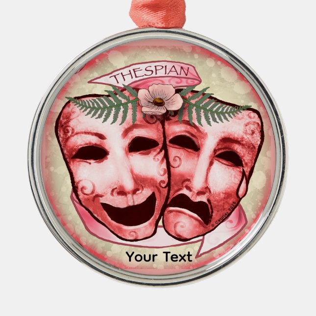 Rote Schauspielermasken Ornament Aus Metall (Vorne)