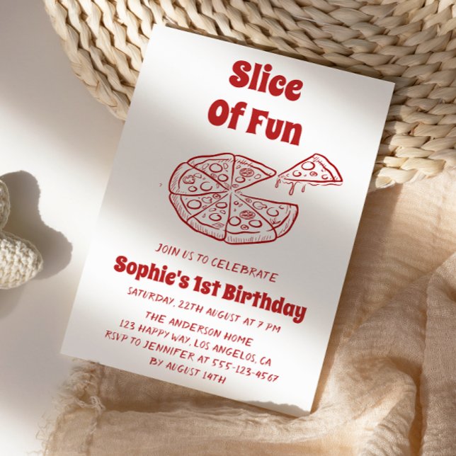 Rote Scheibe Spaß Pizza Erster Geburtstag   Einladung (Von Creator hochgeladen)