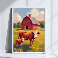 Rote Scheune Bauernhof Tiere Kuh Malerei