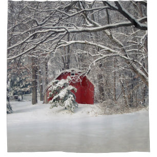 Rote Scheune im Schnee (2011) Duschvorhang