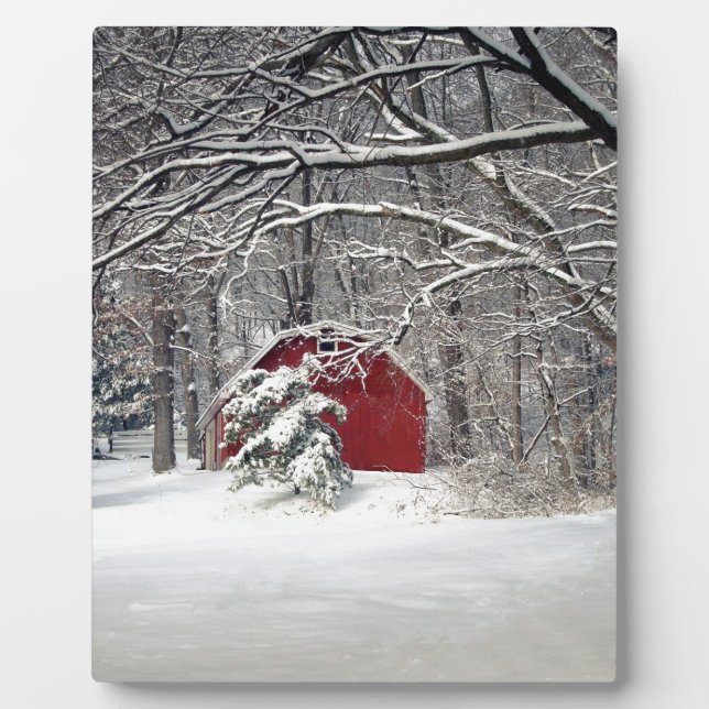 Rote Scheune im Schnee 2011 Fotoplatte (Vorderseite)