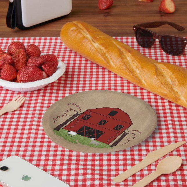 Rote Scheune Papierplatte Pappteller (Picknick)