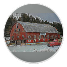 Rote Scheune und Vintage Farm Truck Schubladengrif