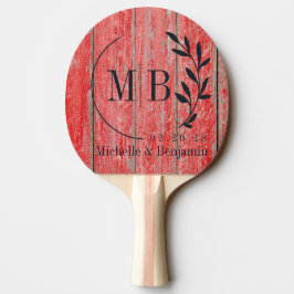 Rote Scheunen Bretter Blatt Hochzeitsmonogramm Tischtennis Schläger