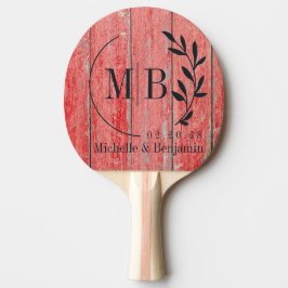 Rote Scheunen Bretter Blatt Hochzeitsmonogramm Tischtennis Schläger