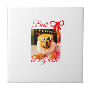 Rote Schleife beste Hundemutter Vater Foto Hund/Ha Fliese
