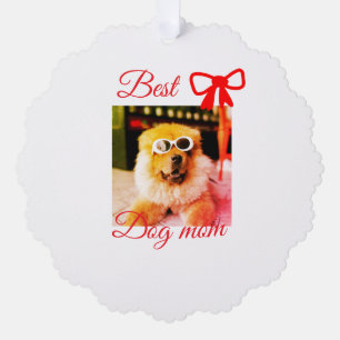 Rote Schleife beste Hundemutter Vater Foto Hund/Ha Ornament Karte