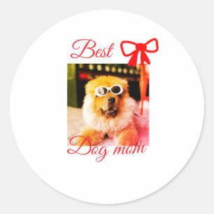 Rote Schleife beste Hundemutter Vater Foto Hund/Ha Runder Aufkleber