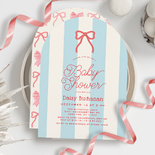 Rote Schleife & Blaue Streifen Baby Shower Einladung