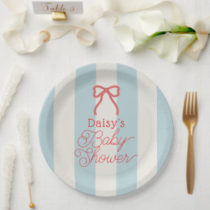 Rote Schleife & Blaue Streifen Baby Shower Pappteller