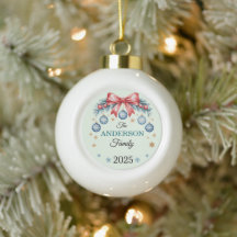 Rote Schleife Blaue Weihnachtsdekoration Familienn