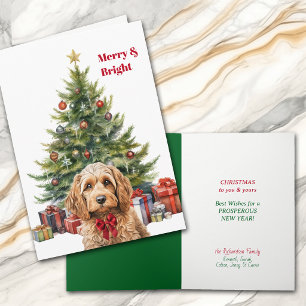 Rote Schleife Cockapoo Hund Weihnachtsbaum Karte