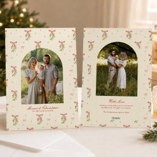 Rote Schleife Greenery Familienfoto Weihnachten