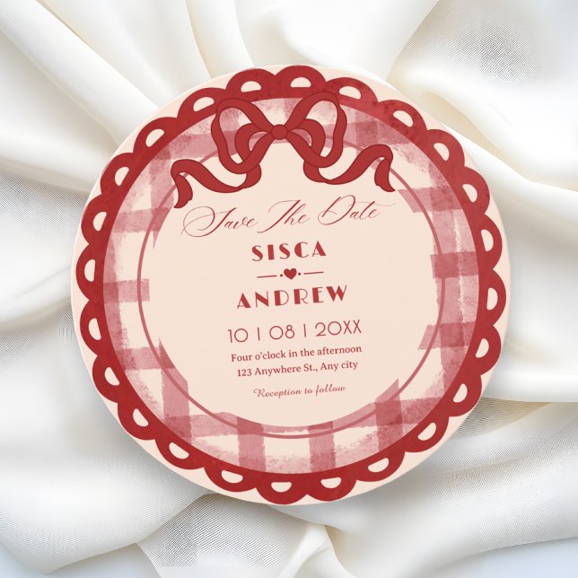 Rote Schleife Karo Hochzeit Save The Date (Von Creator hochgeladen)