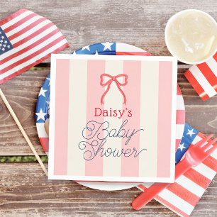 Rote Schleife & rosa Streifen Baby Shower Serviette