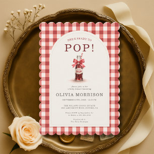 Rote Schleife Sie ist bereit zu platzen Gingham-Ba Einladung