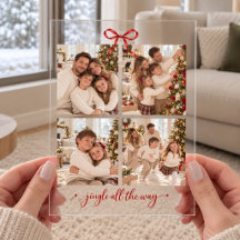 Rote Schleife Weihnachtsfamilienfotos Acrylkarte