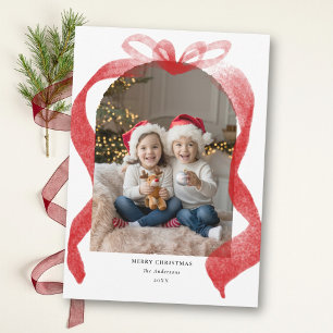 Rote Schleife Whimsical Geschenkbogen Foto Familie Feiertagskarte