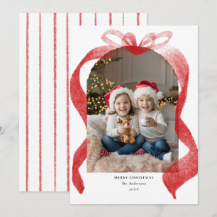 Rote Schleife Whimsical Geschenkbogen Foto Familie Feiertagskarte