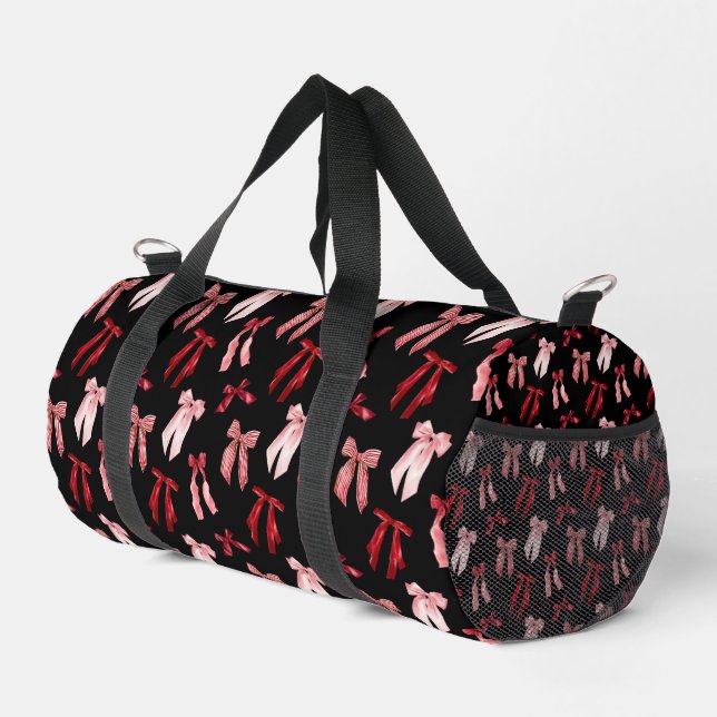 Rote Schleifen auf schwarzem Hintergrund  Duffle Bag (Rechte Ecke)