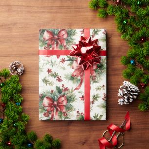 Rote Schleifen und Stechpalmenblätter Geschenkpapier