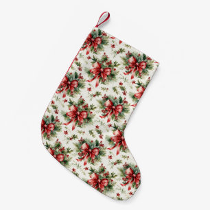 Rote Schleifen und Stechpalmenblätter Kleiner Weihnachtsstrumpf