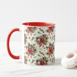 Rote Schleifen und Stechpalmenblätter Tasse
