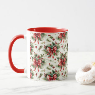 Rote Schleifen und Stechpalmenblätter Tasse