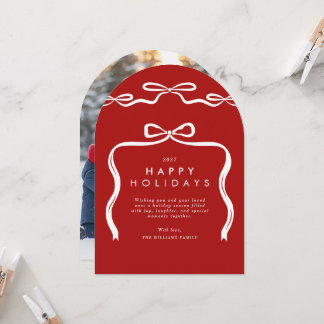 Rote Schleifenband-Bogen-Weihnachtsfeiertags-Fotok Einladung