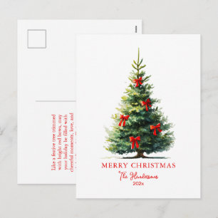 Rote Schleifenbänder Weihnachtsbaum Feiertagspostkarte