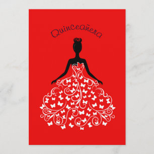 Rote Schmetterling Quinceanera Ballkleid-Einladung Einladung