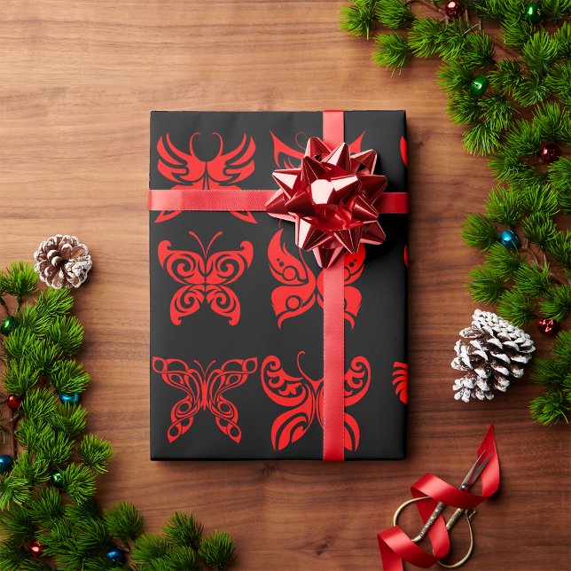 Rote Schmetterlinge Geschenkpapier (Von Creator hochgeladen)