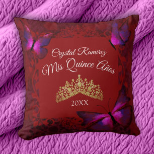 Rote Schmetterlinge, Gold Tiara Quinceanera Pillow Kissen