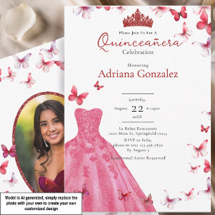 Rote Schmetterlinge Kleid Foto 15 XV Quinceanera Einladung