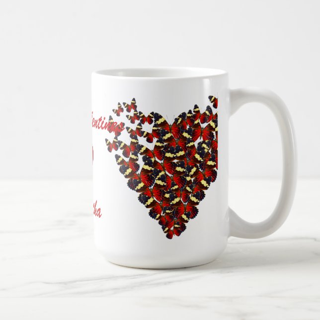 Rote Schmetterlinge & Liebe Herzblüten Valentine Tasse (Rechts)